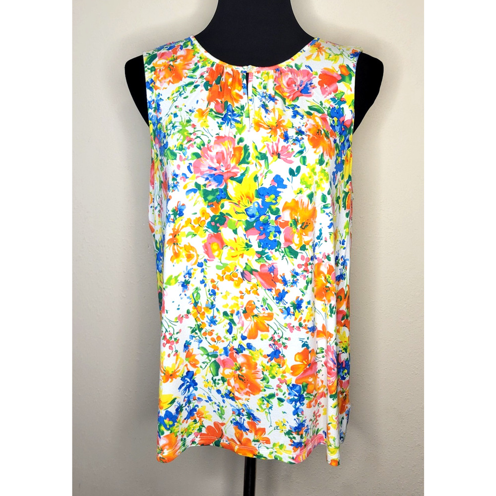 CHAPS Women’s 1X Floral Sleeveless Tank Top Colorful Print Shirt